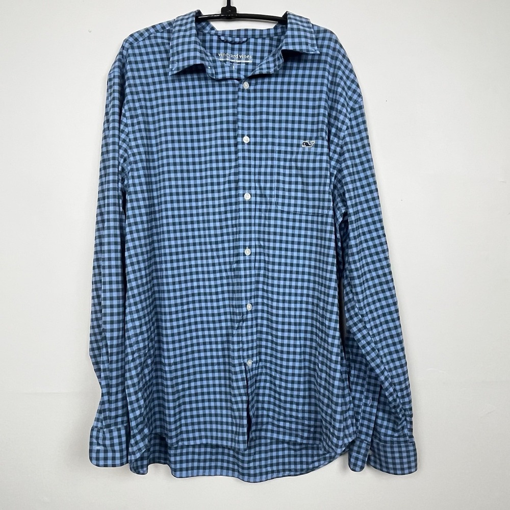 Vineyard Vines Mens L Topsail Green Gingham Featherweight Performance Shirt $128